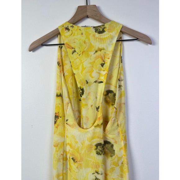 Zara Women's Yellow Floral Print Sleeveless Boho Maxi Dress Razor Back Large - Picture 5 of 7